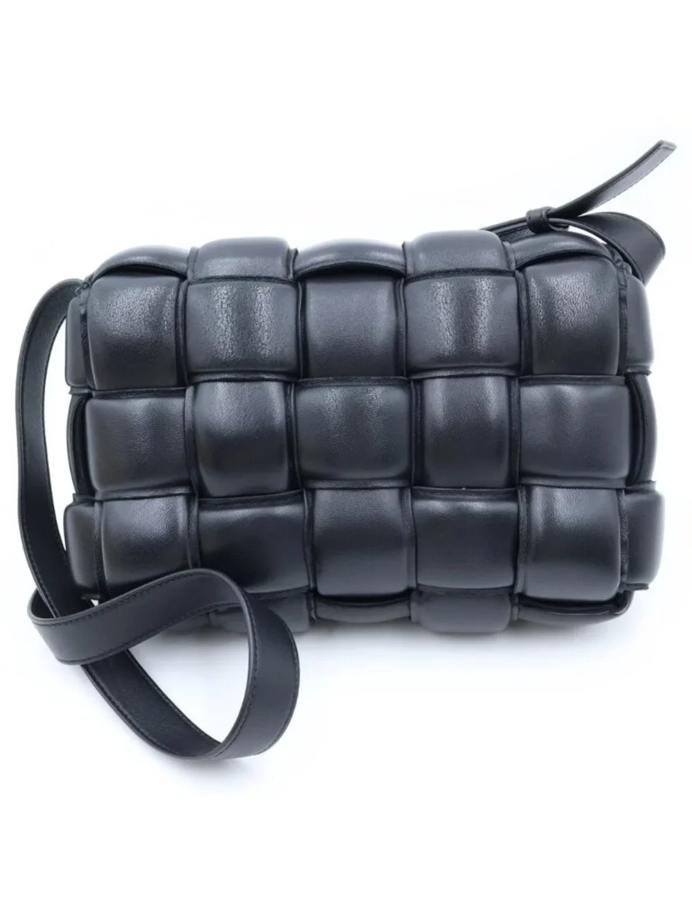 Bottega Veneta Padded Cassette Intrecciato Shoulder Bag Black Leather